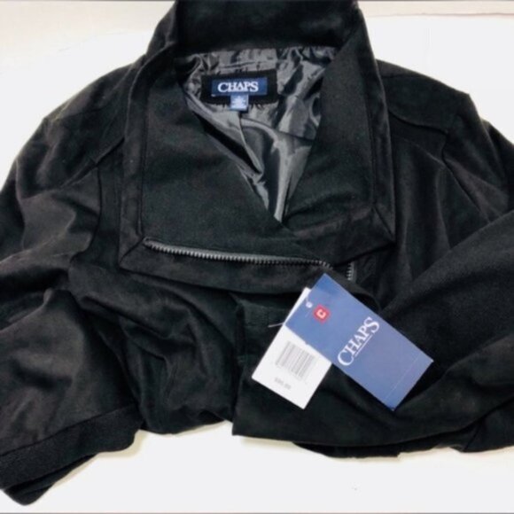 Chaps Womens Black Soft Faux Suede Pockets Full Zip Moto Jacket Sz M New - Picture 4 of 9